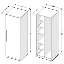 Omara z vrati, predelno steno in 5 policami