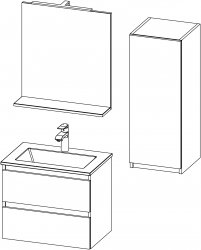 Stella / kompozicija II / 60 + 35 cm
- Baza STELLA 60 s umivaonikom, 2 ladice
- Ogledalo STELLA 60 s etažerom, lampicom i prekidačem
- Kolona STELLA 35x90, 1 vrata