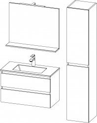 Stella / kompozicija III / 80 + 35 cm
- Baza STELLA 80 s umivaonikom, 2 ladice
- Ogledalo STELLA 80 s etažerom, lampicom i prekidačem
- Kolona STELLA 35x180, 2 vrata