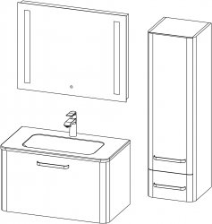 Charm / kopalniški sestav III / 80+35 cm
- Omarica CHARM 80 z umivalnikom 
- Ogledalo s integriranom rasvjetom, 2 traka 80
- Stranska omarica CHARM 35x120