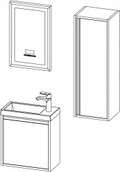 Connect / Komposition I / 50 + 35 cm
- Unterschrank CONNECT 50 mit Waschbecken, 1 Tür
- Spiegel CONNECT 40 mit Radio
- Halbhochschrank CONNECT 35x100