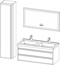 Connect / Komposition V / 120 + 40 cm
- Unterschrank CONNECT 120 mit doppelten Waschbecken, 2 Schubladen
- Spiegel CONNECT 120 mit Radio
- Hochschrank CONNECT 40x180 (Links)