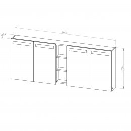 Viseča omarica Grande Plus 160 z ogledalom, 4 vrata