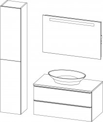 Grande TOP / kopalniški sestav III / 100+35 cm
- Omarica GRANDE TOP 100
- Umivalnik TITAN Oval, nadgradni
- Ogledalo z integrirano lučjo in vtičnico 100
- Stranska omarica 35x180