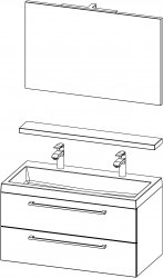 Arwen / kompozicija I / 100 cm
- Baza ARWEN 100 s umivaonikom (2 rupe), 2 ladice
- Ogledalo na poleđini 100
- Polica 100
- LED svjetiljka LINEA