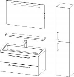Arwen / kompozicija IV / 100 + 35 cm
- Baza ARWEN 100 s umivaonikom, 2 ladice
- Ogledalo s integriranom rasvjetom 100
- Polica 100
- Kolona ARWEN 35x180, 2 vrata